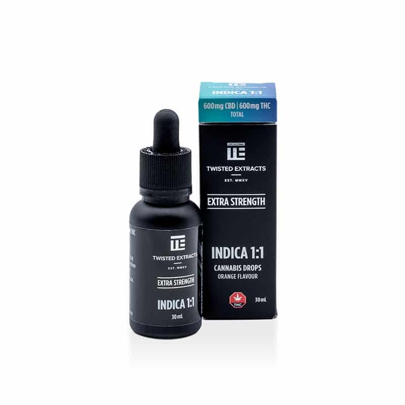 Twisted Extracts Oil Drops Indica Extra Strength 1:1 600mg THC + 600mg CBD
