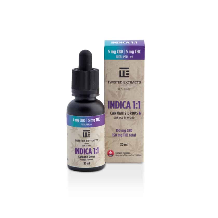 Twisted Extracts Oil Drops Indica 1:1 (150mg THC + 150mg CBD)