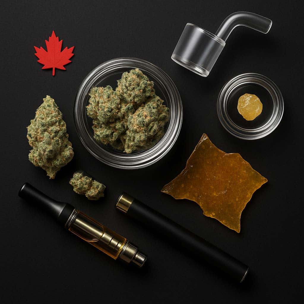 Premium high THC cannabis buds with grinder, papers and lighter — strongest weed for sale in Canada