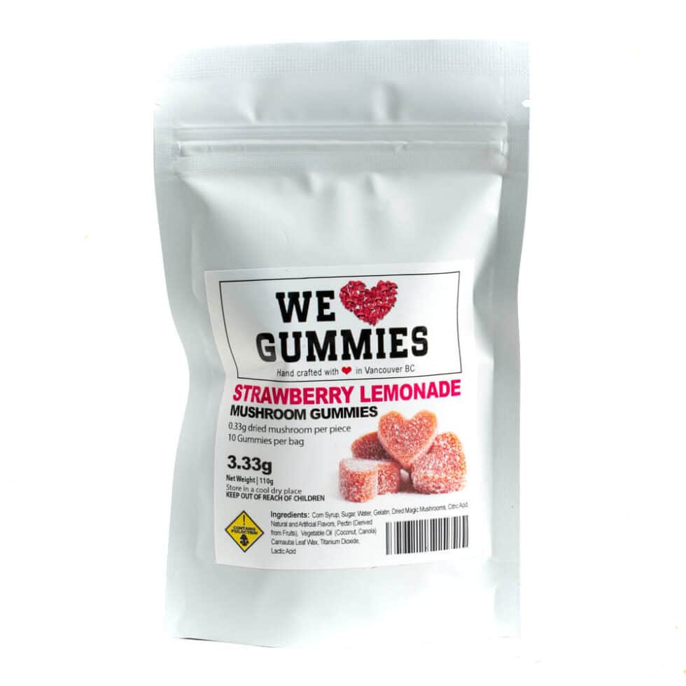 Photographie source: We ❤ Gummies – Strawberry Lemonade Magic Mushroom Hearts